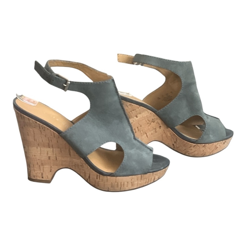 Franco Sarto Gray Wedge Sandals Women’s Size 10 5 inch Heel - Picture 2 of 6